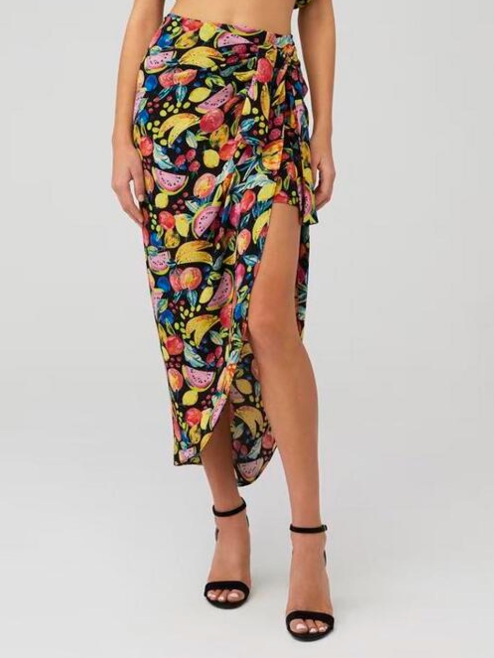 Show Me Your Mumu Black Tropical Fruit Wrap Me Up Skirt Small